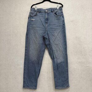American Eagle Jeans Womens 14 Curvy Mom Jean Blue Stretch Distressed High Rise